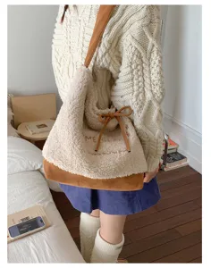 Sac cabas sherpa style coréen sac à bandoulière en polaire fourre-tout décontracté