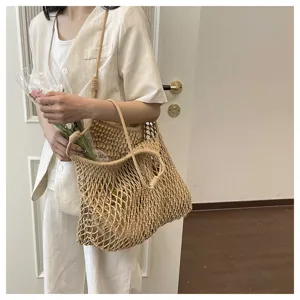 Hollow woven straw tote bag for women, large capacity casual beach shoulder bag summer.