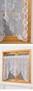 White lace cafe curtain short vintage floral window panel for kitchen home decor detail view.