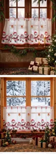 Tendina da caffè ricamata di Natale con motivo di Babbo Natale e pupazzo di neve per finestre.