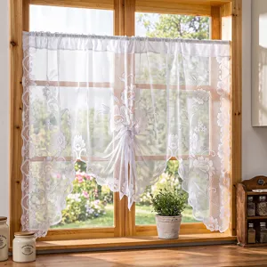 French Classic Lace Cafe Curtains Floral Embroidery Short Window Drapes For Kitchen Living Room Partition Decoration