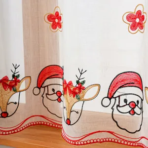 Tendina da caffè natalizia ricamata con Babbo Natale e renne festivi per decorazioni.