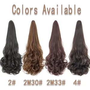 Wavy claw ponytail wig color options detail, synthetic hair extension with secure clip.