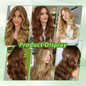 Extensions de cheveux longs et ondulés synthétiques clip-in bouclés vue de détail multicolore