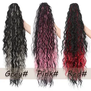 Synthetic claw clip ponytail extension long curly water wave hairpiece in multiple colors.