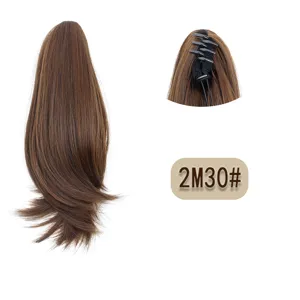 Short synthetic hair ponytail extension with claw clip, brown wavy hair piece for daily use.