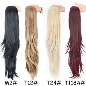 Synthetic hair drawstring ponytail extension detail showing multiple color options clearly.
