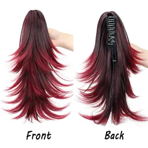 Synthetische gestufte Haarteil Zopfbürste, rote und schwarze lockige Ponytail Perücke.