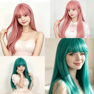 Long straight wig with bangs, matte high-temperature silk women cosplay hair extensions.