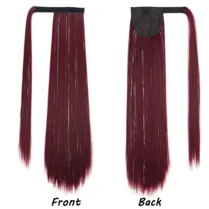 Extension de cheveux queue de cheval synthétique longue et raide avec tinsel laser brillant.
