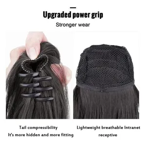 Detailed view of the claw clip ponytail wig, highlighting strong grip and breathable inner net.