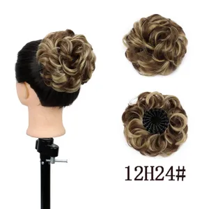 Synthetische Haarverlängerung Zopf Dutt Lockige Haarteile Messy Bun Braun 12H24#