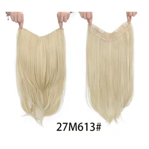 Naadloze U-vormige clip-in blonde haarverlenging, natuurlijke lange rechte synthetische pruik.