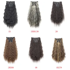 6-piece clip-in wavy curly hair extensions set with 16 clips and highlight color options.