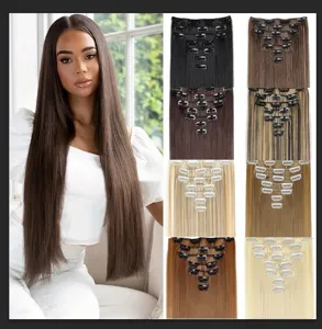 Synthetic clip-in hair extensions, 16 clips 7 pieces set, long straight hair for women.
