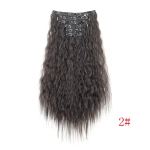 Synthetic clip-in hair extensions, long wavy curly hair pieces in color 2# for women