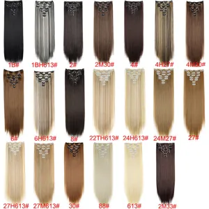 Synthetic Long Straight Hair Extensions Clip In Hair Pieces 16 Clips 7 Pcs Heat Resistant Fiber Hair For Women