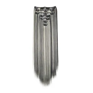 Synthetic long straight hair extensions 16 clips 7 pcs set highlight color details display