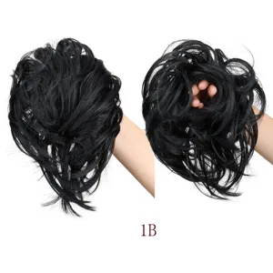 Synthetic Hair Bun Scrunchie Messy Curly Chignon Updo Hairpiece for Women Black