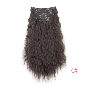 Synthetic Clip-in Hair Extensions Long Wavy Corn Perm Dark Brown Hairpiece 4#