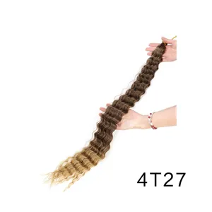 Lange synthetische Deep Wave Bulk Haarextension 30 Zoll 4T27 Ombre Farbe Perücke für Damen Styling.