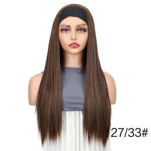 Long straight headband wig for women, synthetic hair with black hairband, natural look daily wear