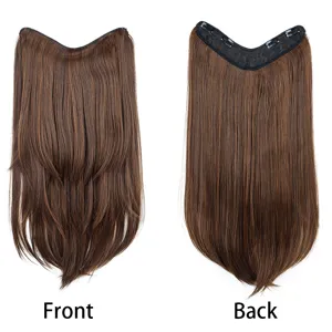 Synthetische bruine U-vormige clip-in haarverlenging lang golvend haarstuk voor en achter