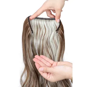 Extension de cheveux halo invisible et sans couture avec longs cheveux bouclés, fil de pêche.
