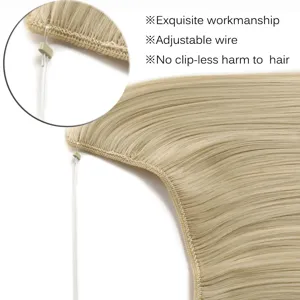 Vue détaillée de l'extension de cheveux halo invisible avec fil réglable et design sans couture.