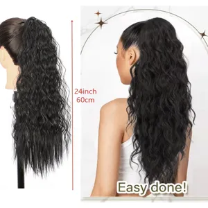Synthetische lockige Pferdeschwanz Haarverlängerung, 24 Zoll lange gewellte schwarze Ponytail für Frauen.