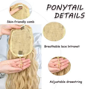Synthetic wavy ponytail extension featuring drawstring design and breathable comb for easy styling.