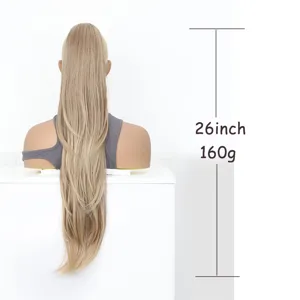 Long blonde synthetic ponytail hair extension 26 inch 160g high temperature fiber wig