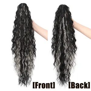 Long curly claw clip ponytail synthetic hair extension with natural fluffy wave style.