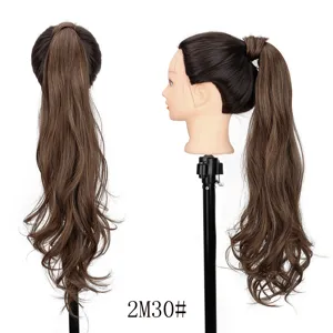 Lange gewellte braune Pferdeschwanz Haarverlängerung Wickel Synthetische Perücke für Frauen