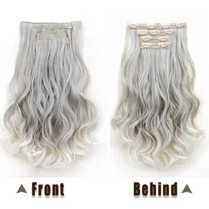 Détails d'extension de cheveux bouclés synthétiques à clips recto et verso visibles.