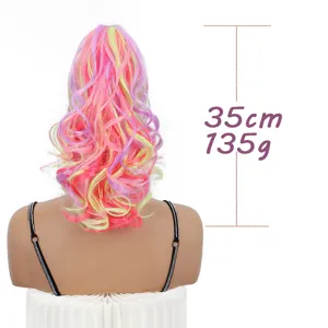 Queue de cheval pince perruque colorée 35cm 135g faux cheveux ondulés synthétiques