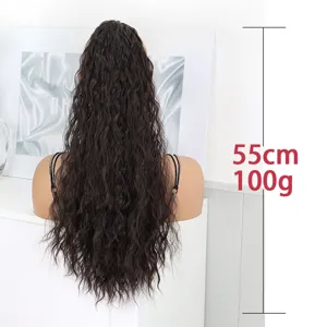 Long wavy ponytail hair extension synthetic curly hair piece with drawstring net 55cm.