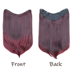 V-shaped one-piece clip-in hair extension dark red matte synthetic hair volume booster piece