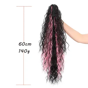 Close-up detail of the wavy synthetic hair extension ponytail with claw clip, 60cm long.