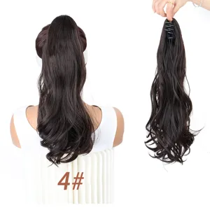 Synthetic Wavy Ponytail Hair Extension Claw Clip Dark Brown Long Curly Hair Piece