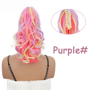Perruque Queue de Cheval à Pince Colorée Cheveux Synthétiques Bouclés Multicolores