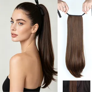 Synthetic Long Straight Strap On Ponytail Wig High Crown Hair Extension Natural Daily Wear Women Hairpiece