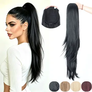 Women Synthetic High Temperature Fiber Drawstring Ponytail Hair Extension Long Straight Layered Hair Wig Piece