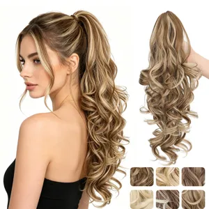 Perruque de Queue de Cheval à Pince Ondulée en Fibre Haute Température Synthétique Femmes Extension de Cheveux Longs Bouclés Mèches Aspect Naturel