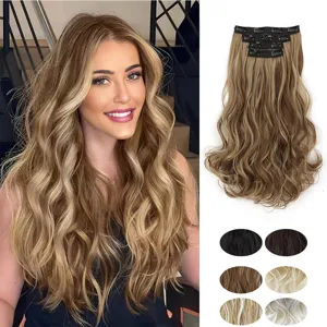 Extensions de Cheveux Bouclés Longs Synthétiques Clip en Postiche Ondulé Extensions Naturelles pour Coiffure de Femmes
