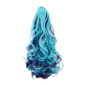 Extension de queue de cheval pince griffe colorée, cheveux synthétiques ondulés.