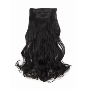 Extensions de cheveux synthétiques bouclés longs noirs kit de 4 pinces pour femmes