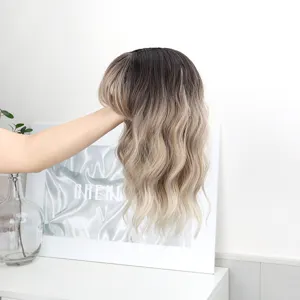 Ombre brown blonde wavy wig hairpiece with bangs for women daily wear natural hair cover