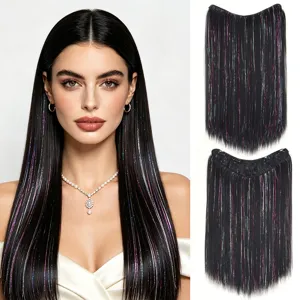 Synthetic Hair Extensions V Shaped One Piece Straight Clip In Hair Extensions With Laser Colorful Silk Hair Piece
