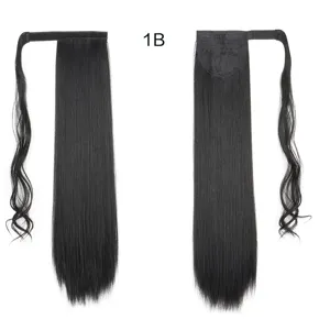 Extensión de coleta de pelo liso largo con diseño envolvente de velcro, color negro 1B.